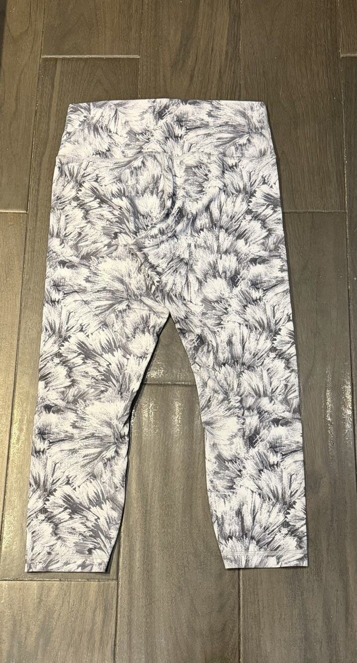 RARE Lululemon Wunder Train High-Rise Crop Leggings Black White Abstract Sz 10